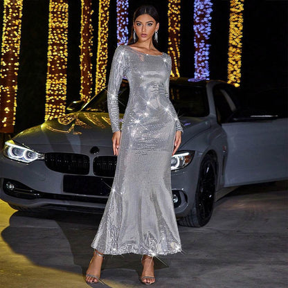 Sexy Slim Backless Sequined Evening Dress - Long Sleeve Glamour for 2025 - Buy Center