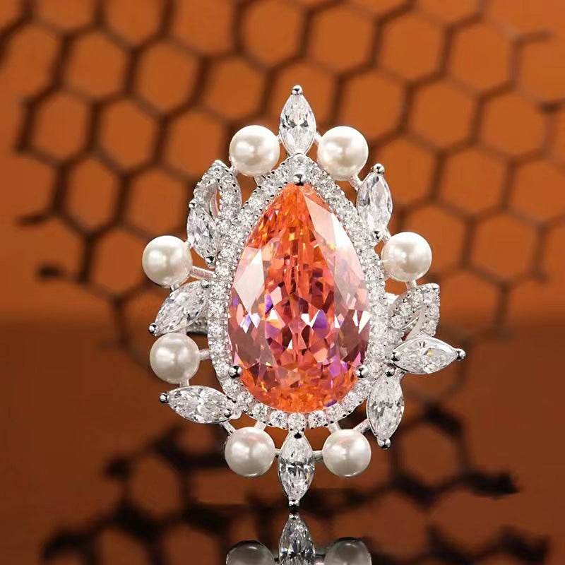 Buy Center High Carbon Diamond Water Drop Ring - Sunset Orange, 925 Silver - Buy Center