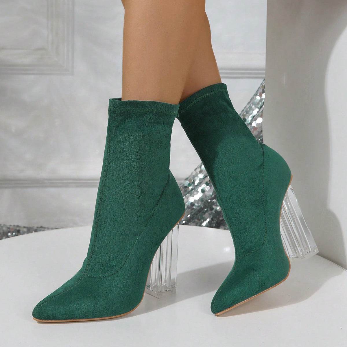Buycenter High-Heeled Crystal Heel Boots - Women's Autumn Party Shoes - Buy Center