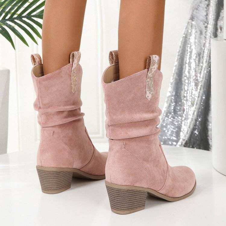 Buycenter Plus Size Women's Boots - Fashionable Suede with Mid Heel - Buy Center