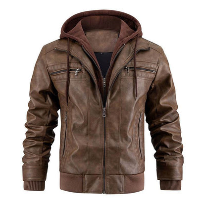 Stylish Hooded Jacket - Men's PU Leather with Zipper Pockets 2025 - Buy Center