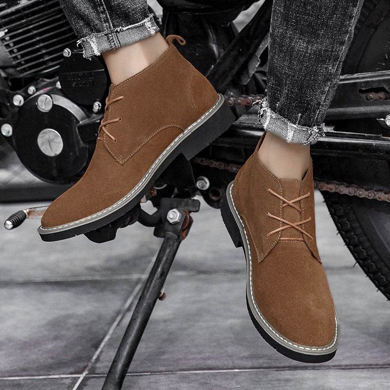 Mid-Top Men's Cowhide Suede Boots - Stylish Lace-Up Comfort & Durability - Buy Center