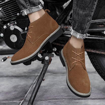 Mid-Top Men's Cowhide Suede Boots - Stylish Lace-Up Comfort & Durability - Buy Center