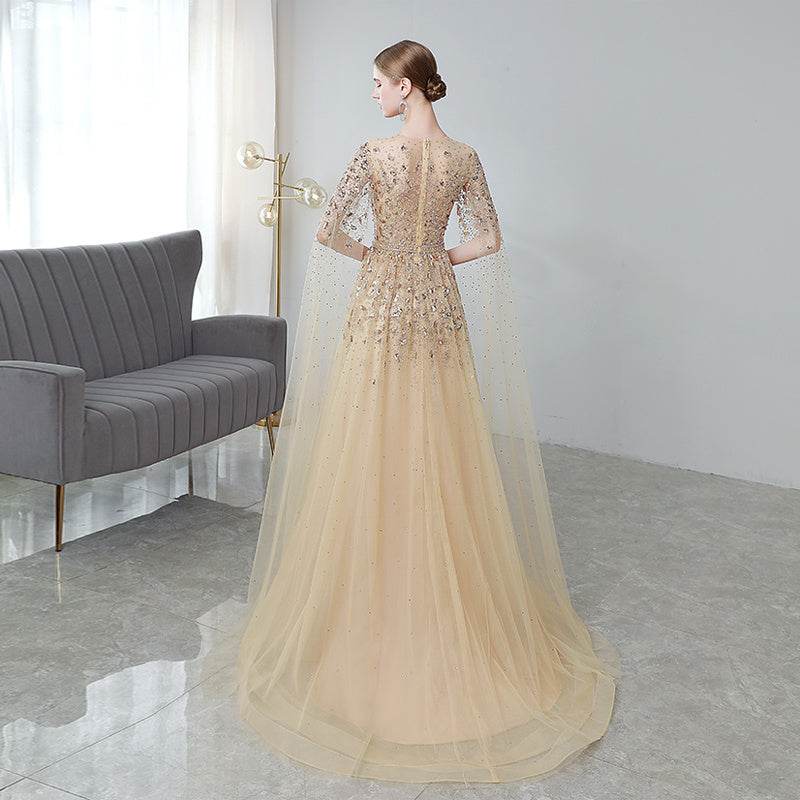 Buycenter Gold High-End Evening Dress - Korean U-Neck Design, Sizes S-3XL - Buy Center