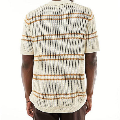 Men's Khaki Knitwear Cardigan - Stylish Lapel Design & Short Sleeve - Buy Center