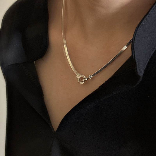 Buycenter Double Ring Snake Bone Necklace - 925 Silver Jewelry, 42cm - Buy Center