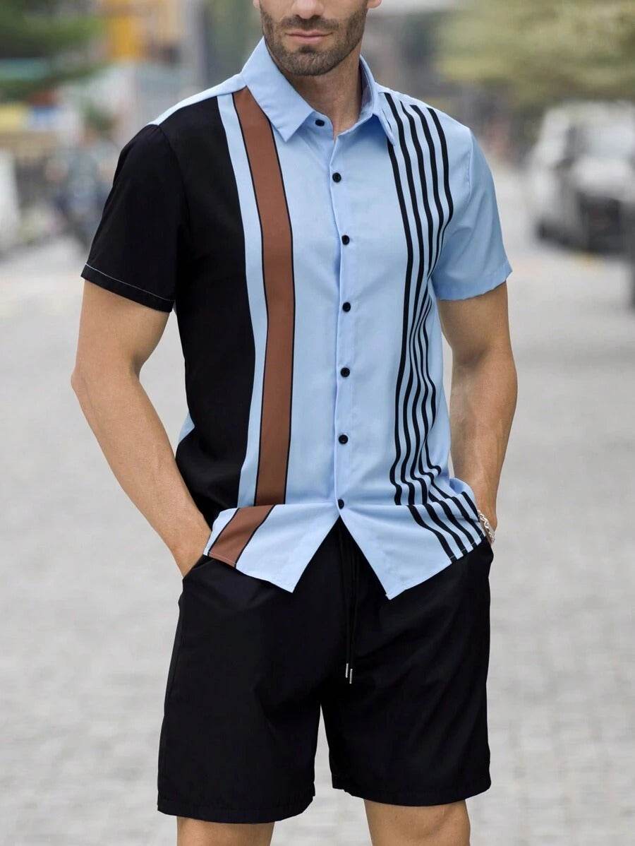 Men's Loose Casual Geometric Short Shirt - Lightweight & Breathable Summer Style - Buy Center