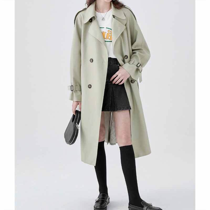 Buycenter Women's Mid-Length Trench Coat - British Style, Loose Fit - Buy Center