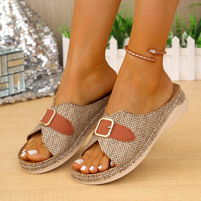 Buycenter Women's Summer Wedge Sandals - Peep-Toe Beach Shoes - Buy Center