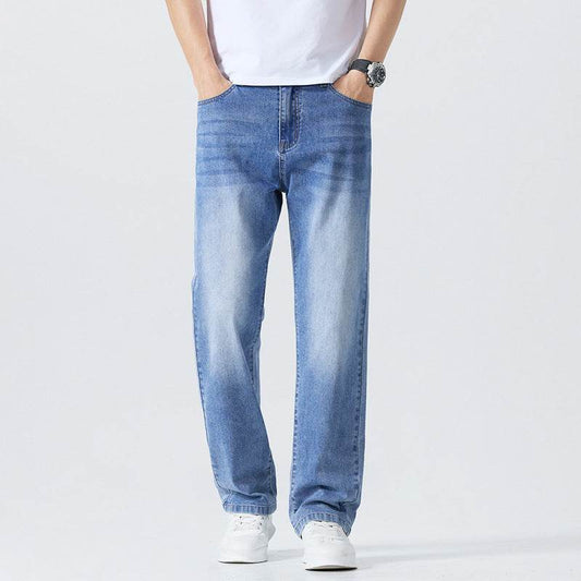 Washed Cleanfit Men's Light Blue Jeans - Straight Leg, Mid Waist Style - Buy Center