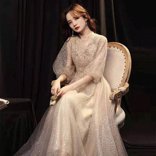 Buycenter Slim Beauty Gold Evening Dress - V-Neck Design, Sizes S-XXL - Buy Center