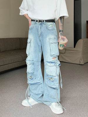 Men's Loose Straight Leg Heavy Industry Jeans - Multi-Pocket, Blue - Buy Center