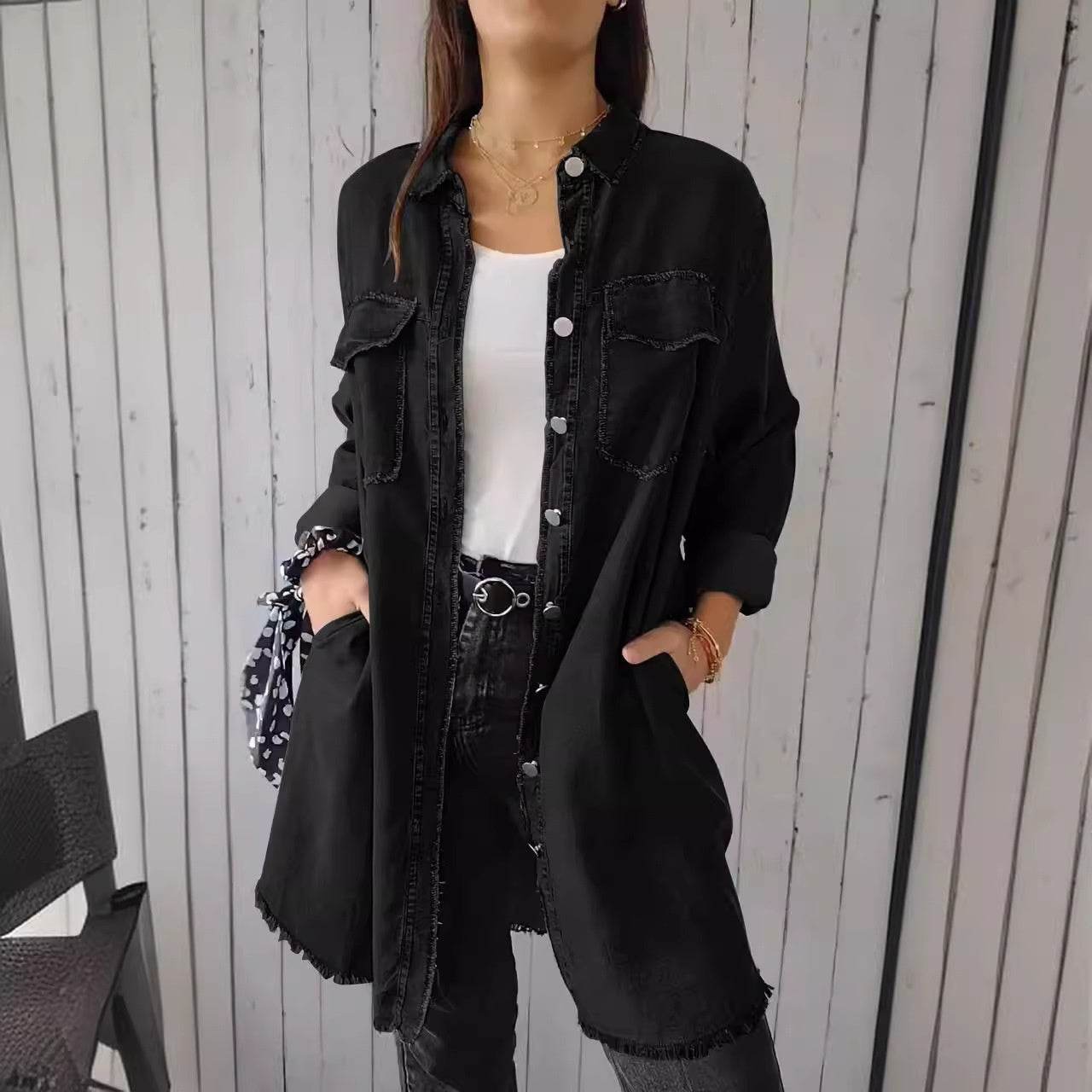 Buycenter Jean-like Casual Long Shirt Coat - Cotton & Linen for Women - Buy Center