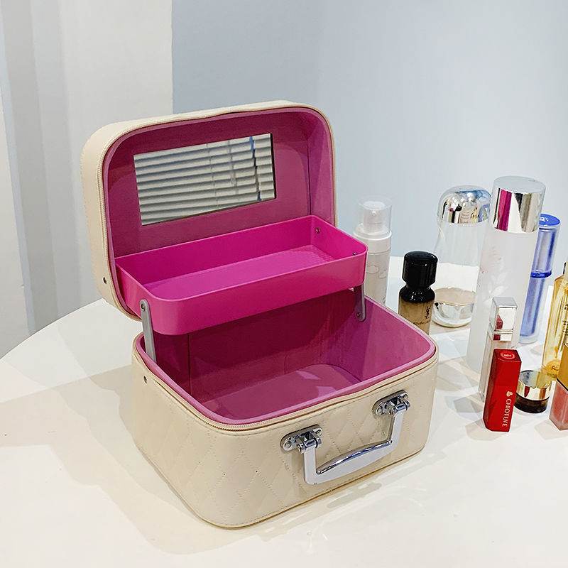 Buycenter Double-Layer Cosmetic Bag with Mirror - Large Capacity Storage - Buy Center