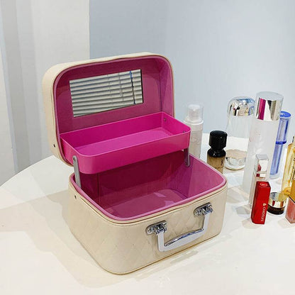 Buycenter Double-Layer Cosmetic Bag with Mirror - Large Capacity Storage - Buy Center