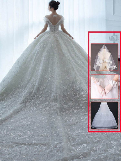 Off-Shoulder French Wedding Dress - Elegant Lace Cocktail Gown for Brides - Buy Center