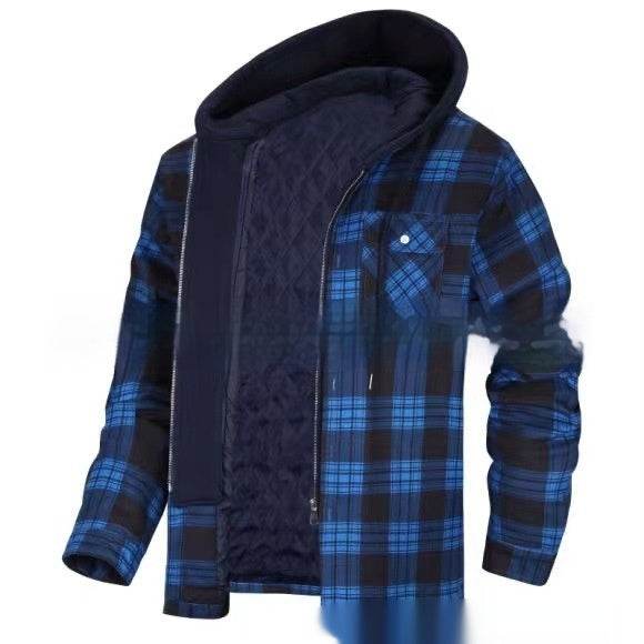 Men's Thick Plaid Hooded Jacket - Stylish Cardigan, Loose Fit for Winter - Buy Center