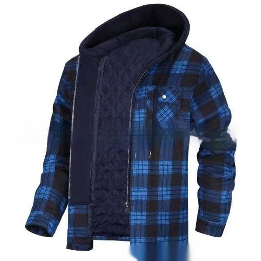 Men's Thick Plaid Hooded Jacket - Stylish Cardigan, Loose Fit for Winter - Buy Center