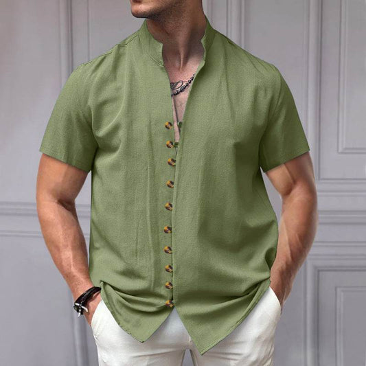 Buycenter Men's Linen Button Shirt - Loose Fit, Short Sleeve in Multiple Colors - Buy Center