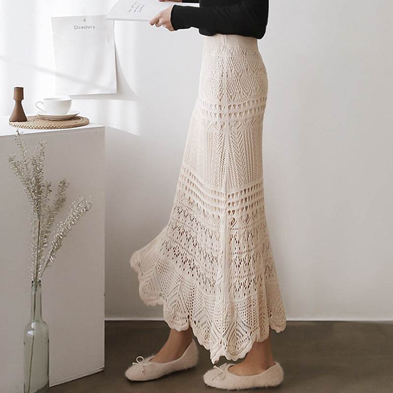 Elegant Plus Size Crocheted Hollow Knit Dress - Floral Design, 2025 Style - Buy Center