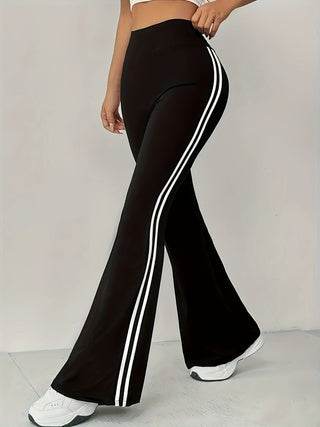 Buycenter Women’s Striped Sports Flared Pants - High Waist, Tummy Control - Buy Center