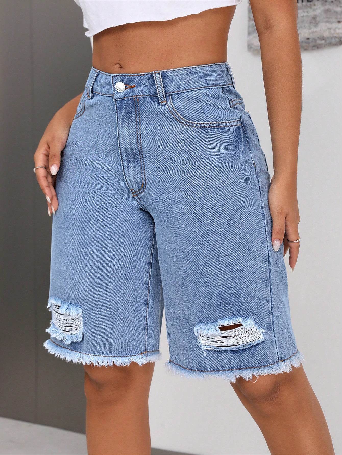 INS Casual Ripped Jeans Shorts - Trendy Loose Fit for Women 2025 - Buy Center