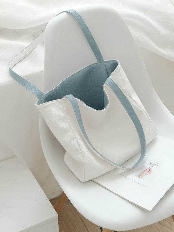 Stylish Contrast Color Tote Bag - Double-Sided PU Design for Modern Fashion - Buy Center