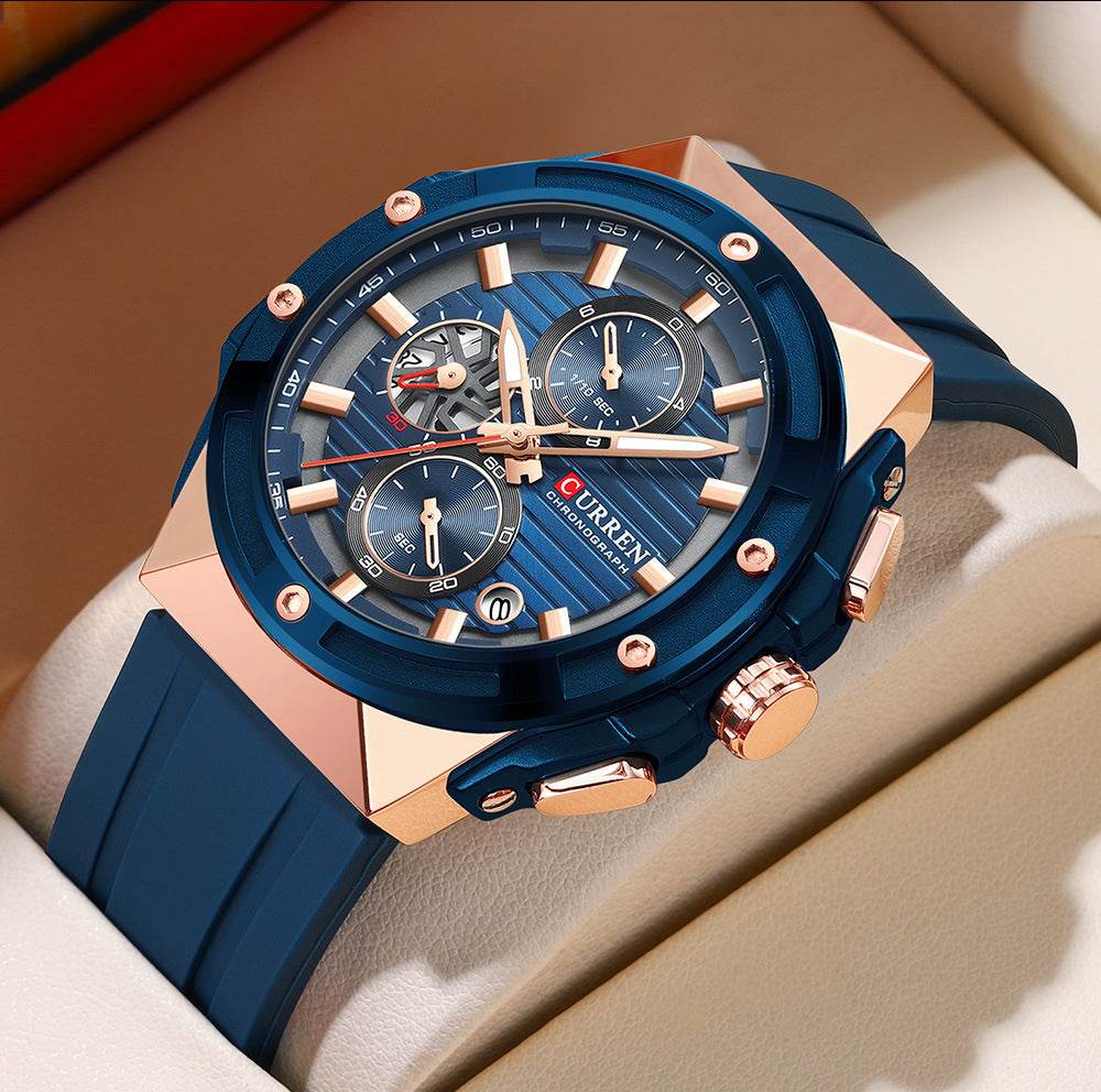 Men's Six-pin Tape Quartz Watch - Stylish Black & Blue Sports Variants - Buy Center