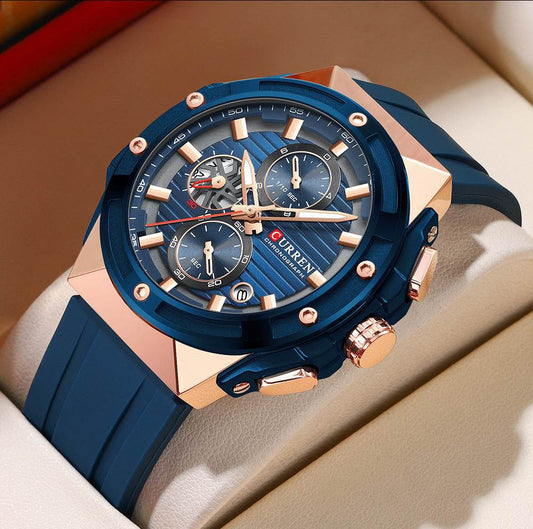 Men's Six-pin Tape Quartz Watch - Stylish Black & Blue Sports Variants - Buy Center