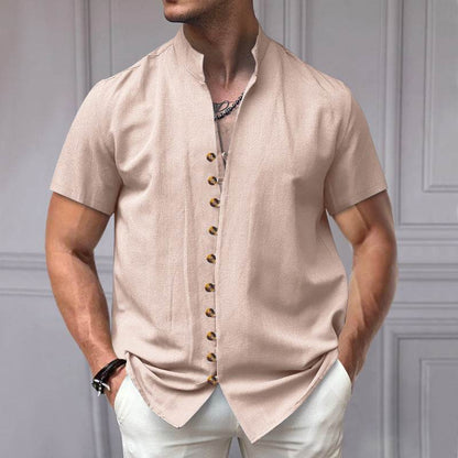 Buycenter Men's Linen Button Shirt - Loose Fit, Short Sleeve in Multiple Colors - Buy Center