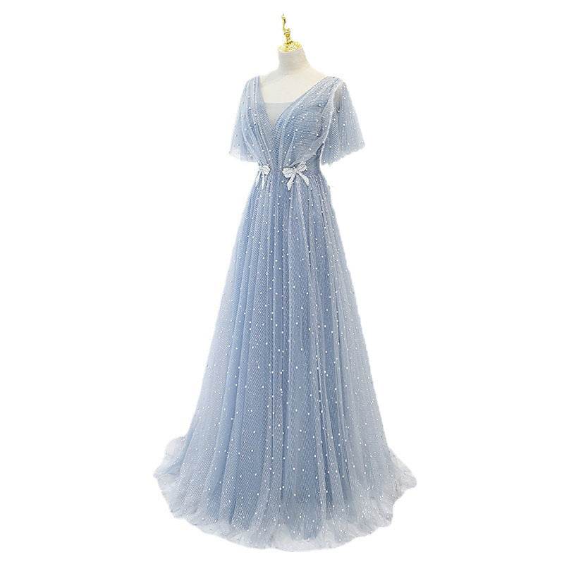 Elegant V-Neck Evening Dress for Women - A-Line High Waist Design - Buy Center