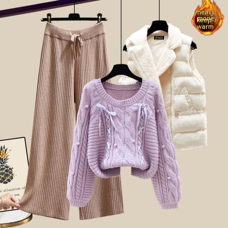 Women's Three-Piece Sweater Vest & Pants Suit - Cozy Urban Style 2025 - Buy Center