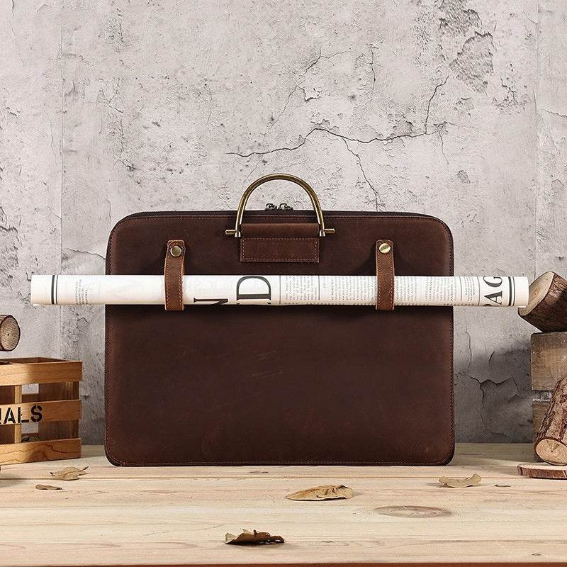 Crazy Horse Leather Briefcase for Men - Premium Genuine Leather Handbag - Buy Center