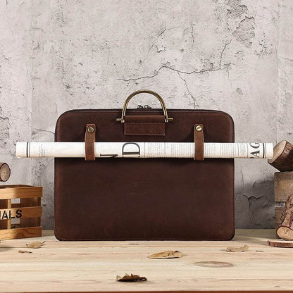 Crazy Horse Leather Briefcase for Men - Premium Genuine Leather Handbag - Buy Center
