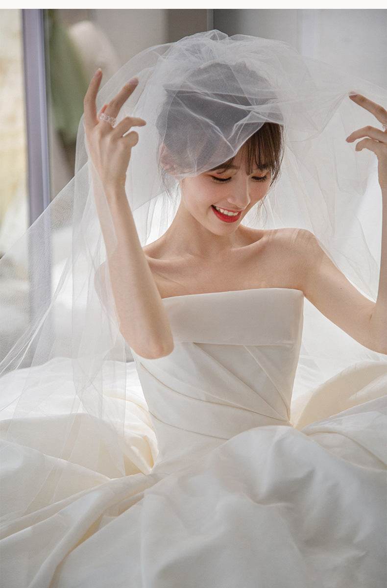 Elegant Women's Satin Tube Top Wedding Dress - French Style & Large Tail - Buy Center
