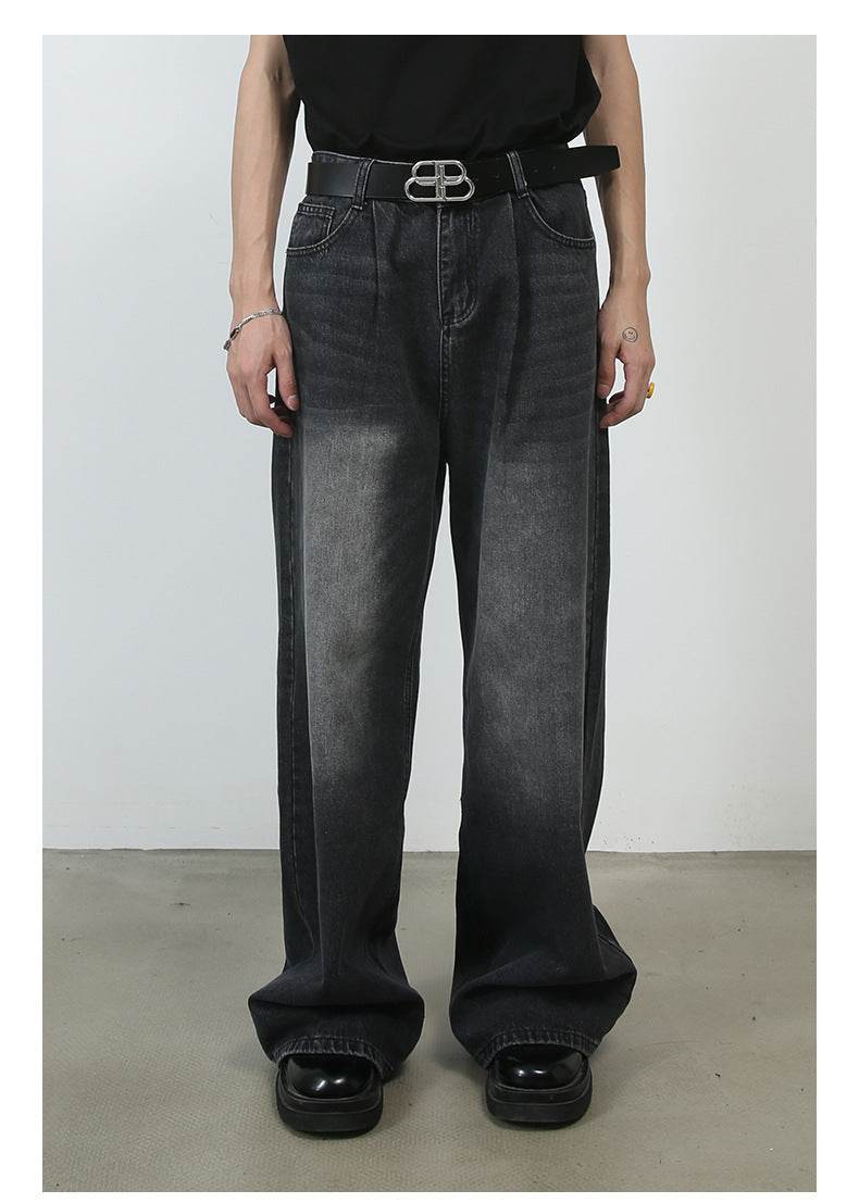 Personality Denim Men's Straight Loose Wide-Leg Pants - Casual Korean Style - Buy Center