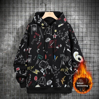 Men’s Fleece-Lined Graffiti Hoodie - Cozy Urban Style for Winter 2025 - Buy Center
