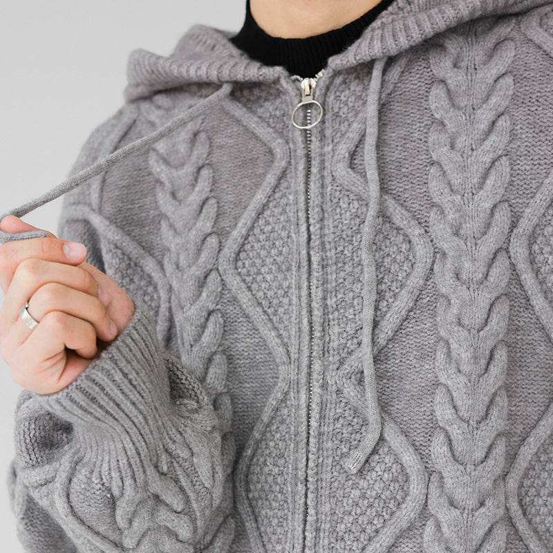 Buycenter Men's Zipper Hooded Coat - Loose Fit Rhombus Plaid Style - Buy Center