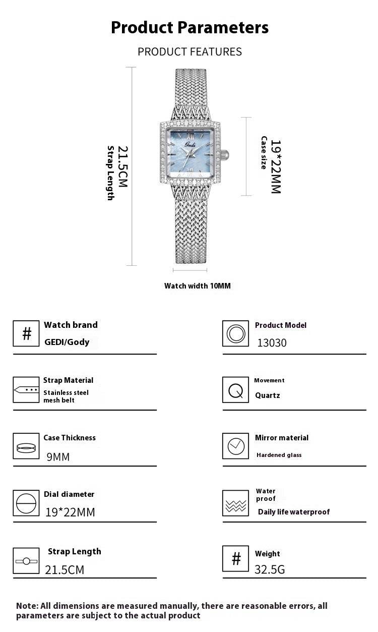 Niche Fritillary Waterproof Quartz Watch - Luxury Square Design for Women - Buy Center