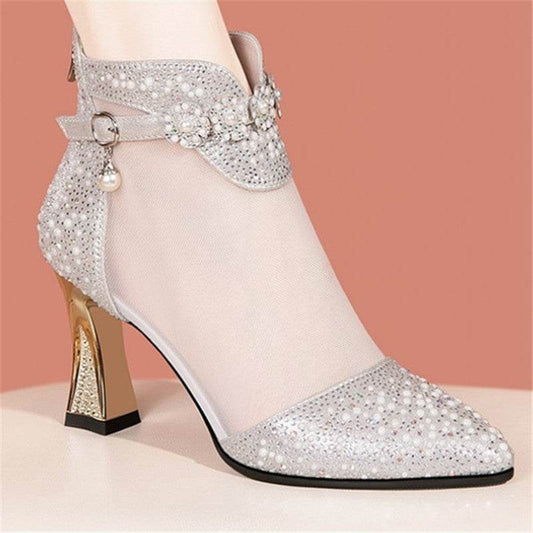Buycenter Women's Mid Heel Chunky Shoes - Stylish Back Zipper Pumps - Buy Center