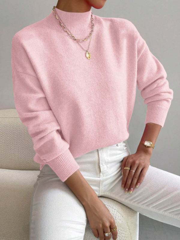 Women's Loose Knitted Pullover - Trendy High Collar Fashion Top for Winter - Buy Center